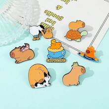 1/7 piezas Broche de dibujos animados Lindo Carpincho Gato Tortuga Pasador de esmalte de metal creativo Insignia Joyería Accesorios de ropa Mochila Regalo para amigos - Talla única - Ver 8