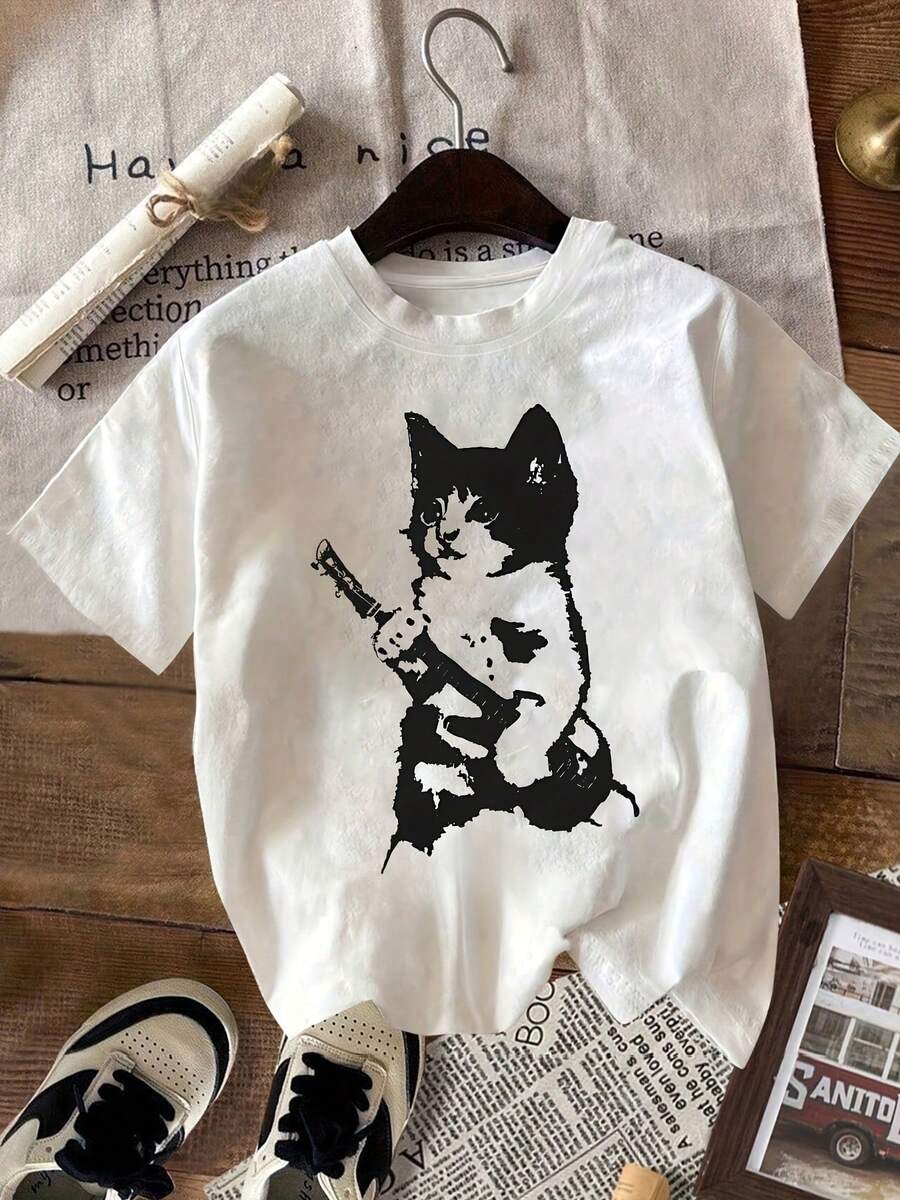 New Spring/Summer 2026 Women's Round Neck Animal Print Fashion Cool Short Sleeve Summer Casual T-Shirt - White - View 1