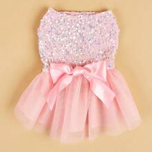 1 pieza Vestido para perro, vestido de perrito con decoración de lazo linda, vestido de tutú de ballet, vestido de princesa brillante para gato, fiesta de cumpleaños de verano, vestido para mascotas adecuado para perros y gatos pequeños/medianos/grandes - Rosa - Ver 4