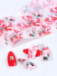 10pcs Summer Floral Nail Art Transfer Foil, Watercolor Ombre Pink & Purple Flower Pattern, Galaxy Nail Decor DIY Supplies - Multicolor - View 6