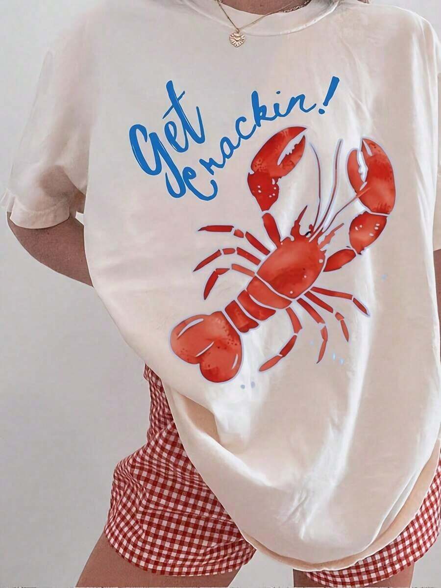 LOBSTER Graphic T-Shirt Fisherman Aesthetic Coastal Di Oversized Summer SEAFOOD Shirt Nautil Fisherman 220G Heavyweight Cotton T-Shirt For Women – Made From Thick, Breathable Pure Cotton For Comfort And Long-Lasting Wear. Perfect For Work, Gym, Travel, Casual Outings, Outdoor Adventures, Or Layering In Any Season. Great For School, Streetwear, Lounging At Home, Or Vacation Style. Tops For Women Vintage Clothes Women Vintage Women Tops Mujer Cute Tops Women Cotton Women Clothing Halloween Shirts Summer Clothes Women Casual Punk Western Tops Women Fourth Of July Outfit Cowboy Outfits For Women Ropa 100% Cotton Y2k Style Cute Gothic Women Clothes Black And White Top Vintage Tops Clothing For Women White Goth Retro Clothes For Women Korean Fashion Women Camisas Para Mujer. - 白色 - 查看 1