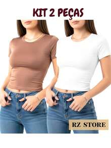 Kit Of 2 Women's Baby Tees In Slim Fit Suplex | Fitted Short-Sleeve Shaping Blouse, Non-Closure, Basic Premium, Various Colors, Ready To Ship - Nude White - View 1