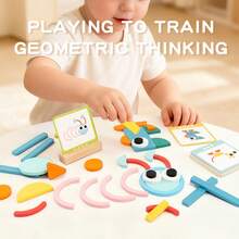 1 Set Montessori Wooden Geometric Puzzle Building Blocks, Creative Stacking Toys, Early Education Cognitive Toys For Children - Multicolor - View 3