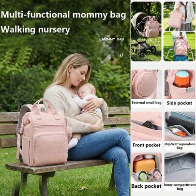 Hochwertige Rhombus Mama-Tasche, multifunktionaler Rucksack Wickeltasche mit großer Kapazität, Nass-/Trockentrennung und unabhängigem Flaschenfach, leicht und praktisch für den Outdoor-Gebrauch, Organizer-Tasche mit vielen Fächern, multifunktionale Schwangerschafts-Krankenhaustasche