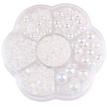 5000颗/盒 AB彩水钻，2mm-10mm混合尺寸，平底半圆形仿珍珠水晶，多色宝石，非热熔DMC珠宝珠，钻石3D图案设计配件，闪亮美甲贴纸装饰，适用于衣服、包包、鞋子、杯子、手机壳、工艺品、DIY装饰 - 彩色 - 查看 30
