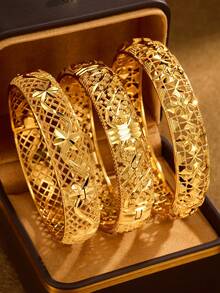 1/3 piezas Brazalete vintage chapado en oro de 24K, diámetro de 60mm, abierto, adecuado para uso diario de mujeres, sin caja de embalaje - Patrón cinco de Oriente Medio - Ver 9