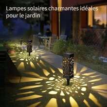 1pc Solar Powered Path Light With Hollow Pattern Light Projection, Rechargeable Battery Powered Outdoor Emergency Lamp, Solar Panel, Lighting For Yard Decoration, Suitable For Eid, Christmas, Halloween, Back To School, Mother's Day, Valentine's Day, Music Festival Parties, Applicable For Street, Yard, Garden, Path, Estate, Swimming Pool, Camping Lighting - Black - View 4