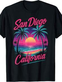 San Diego California Retro Vintage Sunset T-Shirt_1summer Outfits For Women - đen 2 - Xem 6