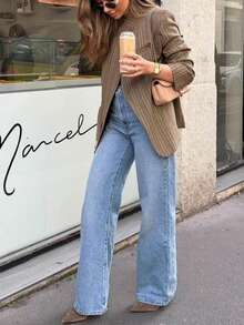 Chaqueta de mujer primaveral DEEKA, estilo mezclado de cuadros europeo y americano con solapa y un solo botón - cuadros amarillos - Ver 5