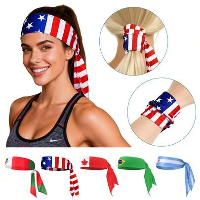 Băng đô yoga co giãn in hình cổ động viên Mỹ Canada Mexico, băng thấm mồ hôi khi đạp xe, kèm vỗ tay cổ vũ, phụ kiện trang trí không khí cho buổi xem trận đấu, vật dụng cần thiết cho ngày thi đấu tại sân vận động.