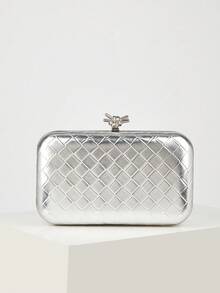 REMANLAND Bolsa Clutch de Noite Feminina, Prata, Elegante, Requintada, de Alta Qualidade, Couro Sintético Feminino, Textura Trançada, Clutch de Noite, Pele de Cobra Elegante, Bolsa de Maquiagem Feminina, Carteira Portátil, Com Corrente de Metal Bolsa Transversal, Adequada para Casamentos, Festas, Reuniões - Prata - Visão 3