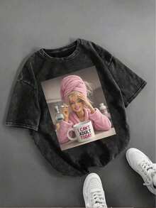 NUDEA 1PC Casual Short-Sleeve T-Shirt With A Vintage Washed Look Featuring A Humorous Doll Face Design Mens Clothes  Shirts - 黑色 - 查看 16
