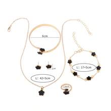 Bộ trang sức hình cỏ ba lá tối giản cổ điển 5 món, sang trọng, không phai màu, gồm dây chuyền, vòng tay, bông tai và nhẫn, món quà lý tưởng. - màu đen - Xem 5