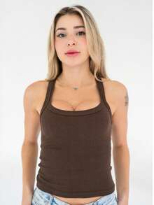 Kit Of 2 Women's Ribbed Cotton And Elastane Tank Tops - Brown/White - View 2