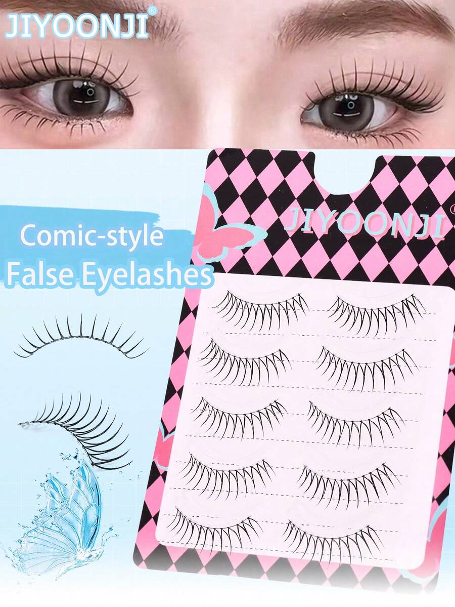 5 Pairs Korean & Japanese Style False Eyelashes, Natural Look, Soft & Lightweight, 6-12mm - Comic wet eyelashes - View 1
