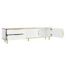 TV Unit, Low Top With Carved Texture, Gold Handles And Legs, Living Room Furniture With Marble Structure. - White - View 10