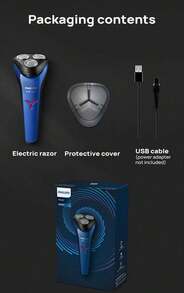 PHILIPS S1125/02 电动剃须刀，S1000 系列升级款，柔和贴合面部轮廓，舒适剃须，电池续航持久，干湿两用，送给男友、男士、父亲的礼物 - 藍色 - 查看 2