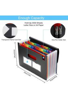 Heavy-Duty Expandable Standing File Organizer With 13/25 Pocket Expandable Plastic File Box Paper/Document/Receipt Manager Folder (A4/Letter Size) Document Bags Folder Holder Big Capacity Durable Document Storage Organizer, File Storage Box BLACK - 25 Bolsillos - Ver 9