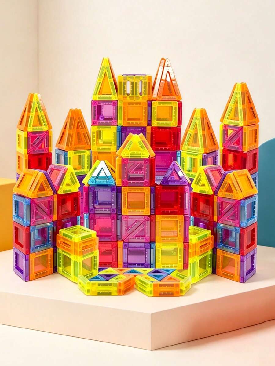 Bloques de construcción magnéticos de tamaño mini, juego de construcción magnética de 60/100/130 piezas, bloques magnéticos, juguetes de apilamiento 3D STEM, juguetes con imanes y juguetes de construcción con imanes para niños y niñas de 3+ años - Multicolor - Ver 1