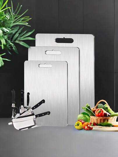 Stainless Steel Cutting Board, Antibacterial Kitchen Chopping Board, Double-Sided Heavy Duty Cutting Board With Hanging Hole, Scratch-Resistant Non-Slip Cutting Board, Multi-Purpose For Vegetables, Meat, Fruits, Kitchen, Home, Apartment, Dorm, Camping, Commercial Use