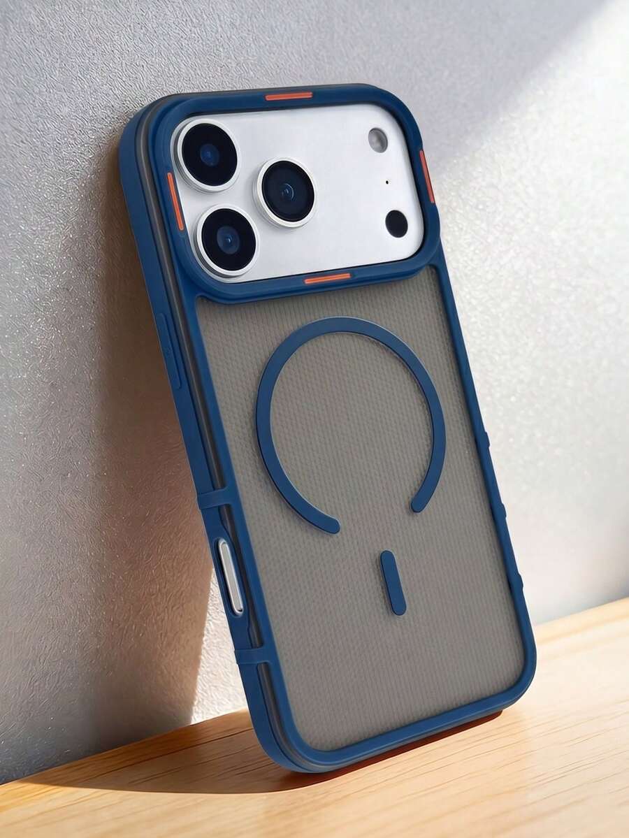 1pc Luxury Magnetic Carbon Fiber Breathable Fluorescent Color Camera Phone Case, Suitable For IPhone 17 AIR 16 15 14 13 12 11 Pro Max Plus, Soft Back Cover - Navy Blue - View 1