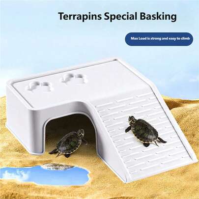 Turtle Basking Platform - Landscaping Accessory For Brazilian And Chinese Pond Turtles | Tank Climbing Ramp & Hiding Cave | "Villa-Style" Sloped Platform Designed For Turtle Tanks | 4-In-1 Turtle Activity Platform (Feeding Zone, Basking Zone, Hiding Zone, Climbing Zone)
