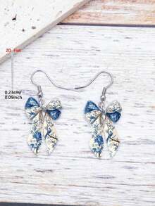 1 Pair 2D Flat Porcelain-Style Butterfly Acrylic Pendant Earrings, Elegant Minimalist Style Jewelry Accessories Suitable For Daily And Vacation Wear - 淺藍色 - 查看 6