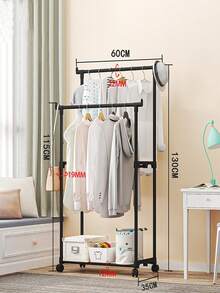 A Space-Saving Design Combining Double-Layer And Single-Layer Garment Racks, Equipped With Independent Movable Wheels, Single-Layer Structure, Dimensions (126cm H * 35cm W * 60cm L), Can Hold 8-10 Pieces Of Clothing. Living Room Coat Rack, Movable Coat Rack, Easy To Disassemble And Assemble - Multicolor - View 7