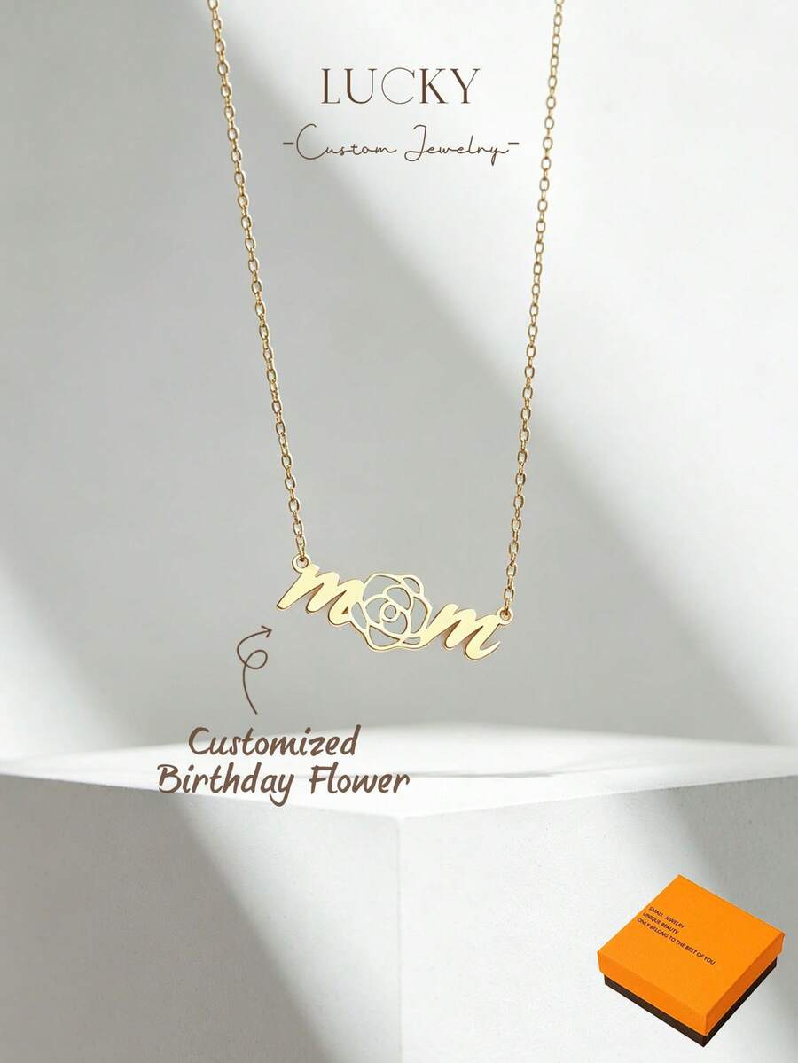 1 pieza Colgante de collar con flor de piedra natal grabada, pulsera con flor, personalizable con nombre, estilo minimalista diario, llavero, incluye caja de regalo, adecuado para el Día de San Valentín, cumpleaños, Día de la Madre, regalo de todos los días - collar de flores - Ver 1