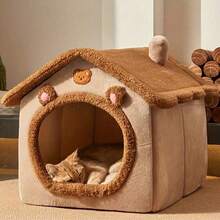 1 pièce Lit douillet pour animal de compagnie, convient aux chats, maison de chat/chien amovible et lavable, lit douillet pour chat doux et confortable, nid de chien de petite taille, cadeau de Noël, maison pour animaux de compagnie abordable et de bonne qualité (Veuillez noter qu'en raison des différences d'éclairage, il peut y avoir des différences de couleur dans le produit) - Multicolore - View 3