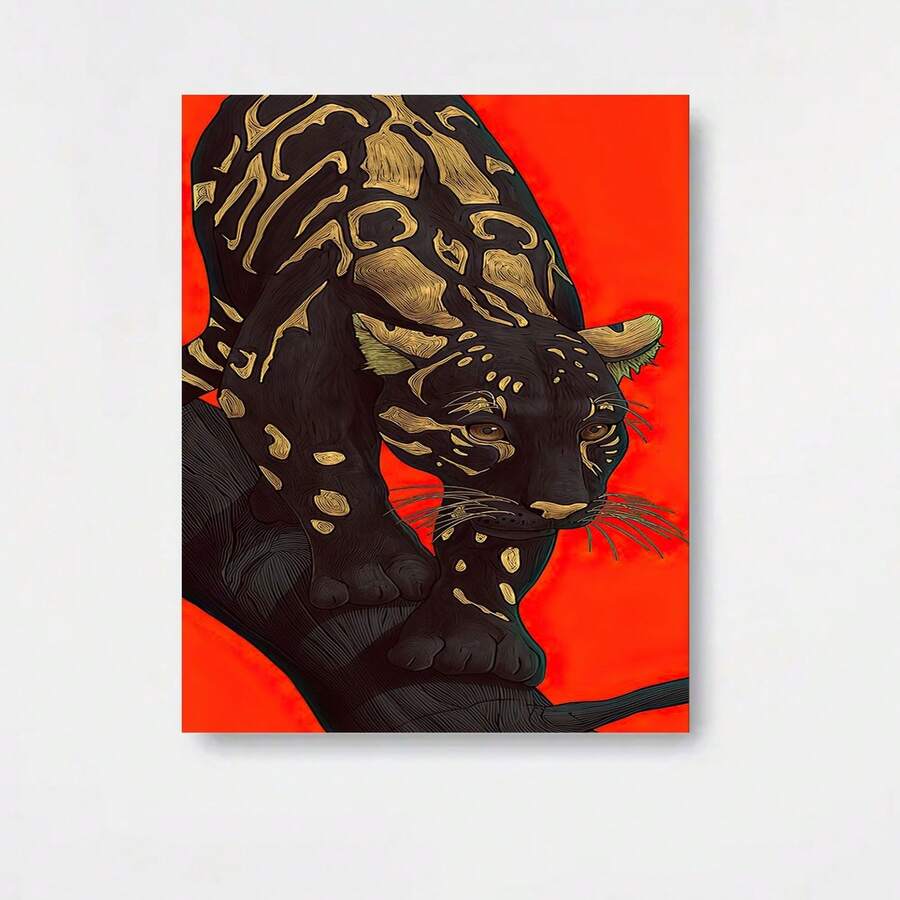 Póster de Lienzo con Ambiente Misterioso: Pantera Negra y Patrón Dorado - Pintura Decorativa de Ambiente Misterioso, Elemento Único Sin Marco para Colgar en la Pared, Ilustración en Lienzo, Impresión Artística, Pintura Temática de Regalo - Enmarcado - Ver 1