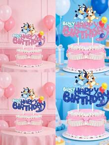 Bluey 1pc Bruce Cake Topper And Cupcake Topper Set, Bruce Theme Birthday Party Decoration Supplies - Multicolor - View 3