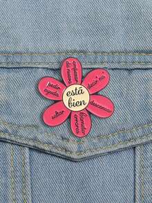 Self Love Spanish Daisy Enamel Pin Mental Health Positive Affirmation Lapel Brooch Gift - Hot Pink - View 3