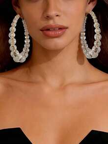 1 par de pendientes de aro con perlas degradadas de lujo, joyería elegante para mujeres, adecuado para playa de verano, fiesta, banquete - Amarillo dorado + transparente - Ver 4