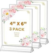 Bộ 3 khung ảnh acrylic màu bạc kèm chân đế hình chữ T hai mặt màu vàng, kích thước 4"x6" (10x15cm), dùng để đựng thực đơn, số bàn cưới, khung ảnh gia đình, trưng bày sự kiện. - T-Bạc - Xem 2