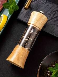 1个胡椒研磨器、家用海盐研磨器、创意调味料研磨器、手动海盐研磨器、调味料研磨器、带可调节陶瓷芯的木制搅拌器、可重复使用的调味料瓶、厨房小工具、厨房用具 - 彩色 - 查看 8