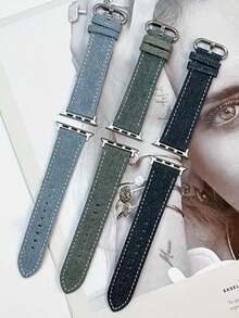 Correa de reloj inteligente de lona vaquera retro para hombres y mujeres, compatible con Apple Watch Series 1-1 SE Ultra, compatible con 38mm, 42mm, 46mm, 49mm. Elegante - Índigo - Ver 1