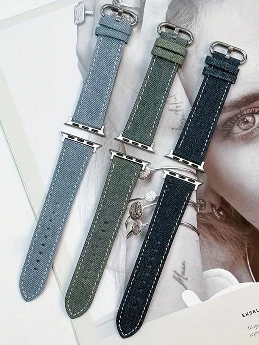 Correa de reloj inteligente de lona vaquera retro para hombres y mujeres, compatible con Apple Watch Series 1-1 SE Ultra, compatible con 38mm, 42mm, 46mm, 49mm. Elegante - Índigo - Ver 1