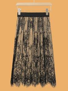 1-Pack Women's Mid-Length Lace Sheer Skirt, Elegant High Waist Floral Lace Half Skirt, Elastic Adjustable Waist Beach Hip Cover Skirt, Suitable For Spring Autumn Winter & Sweatshirt Matching - Multicolor - View 11