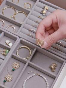 1pc/4pcs/6pcs Drawer Style Jewelry Organizer Box, Velvet Jewelry Display Tray, Elegant Jewelry Stand, Portable Ring Earring Necklace Storage Tray - Shape - View 4
