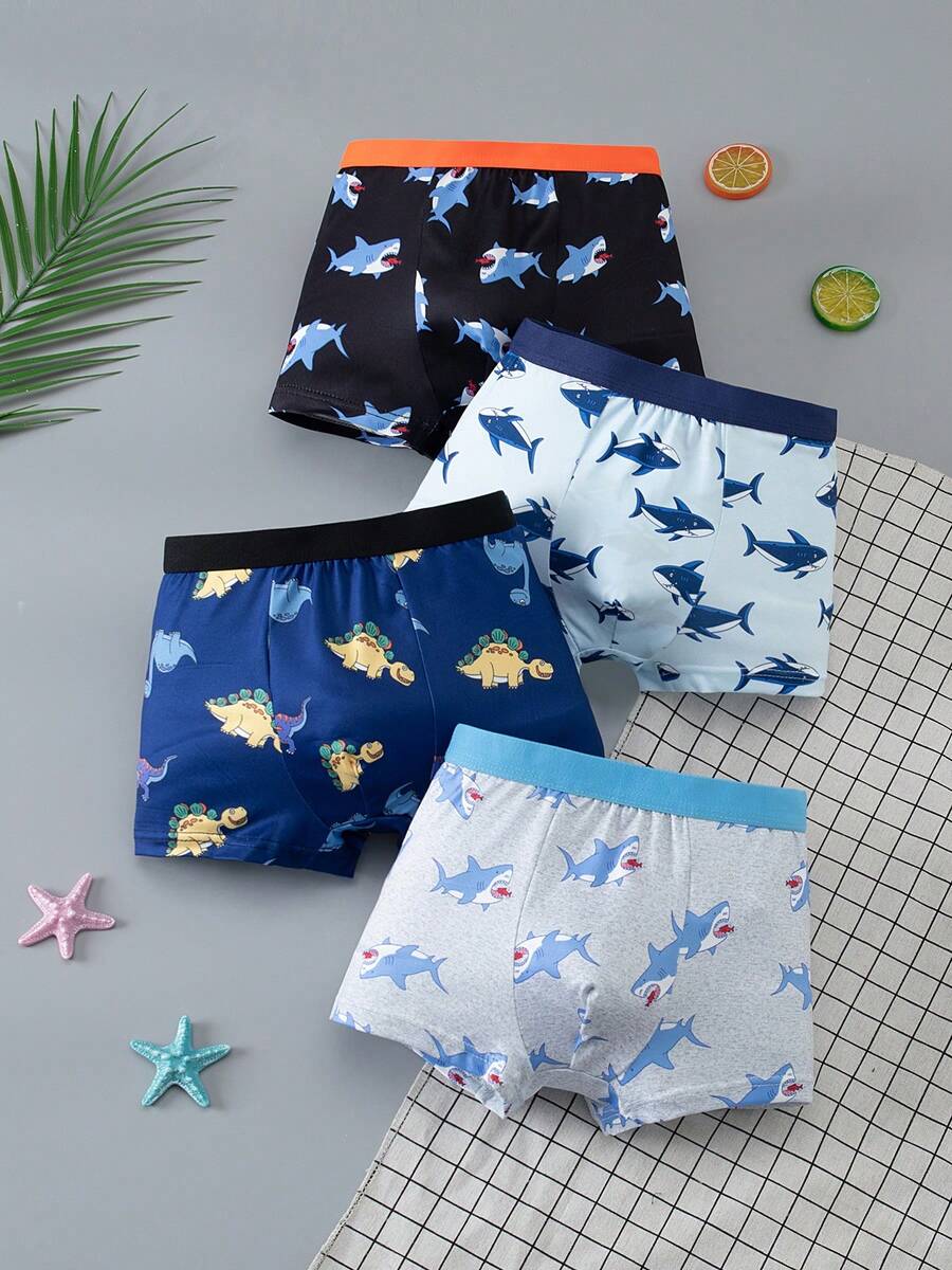 4pcs/Pack Boys' Boxer Briefs Underwear - Multicolor - View 1