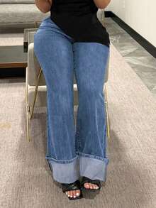 Chicsale Women's Loose Straight Leg Jeans, Wide Leg Denim Pants With Cuffed Hem For Women, Relaxed Fit Casual Streetwear Jeans High Rise Comfortable Trousers - 中等水洗藍2 - 查看 4