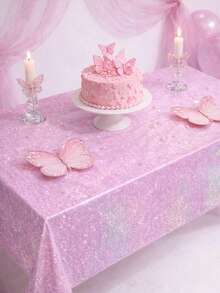1pc Laser Pink Baby Shower Party Disposable Tablecloth, Size 137*274cm Shiny Rainbow Color Tabletop Cover, Birthday Wedding Party Decor, Baby Shower Decor, Gender Reveal Decor, Backdrop Decor, Girl Party Tablecloth, Baby Shower Party Supplies, 1st Birthday Party Home Event Tabletop Decor, Baby Party Decorations - Laser Pink - View 3