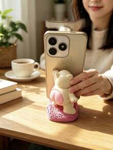 1pc Soft Squeeze Stress Relief Poop Bear Phone Holder, Multifunctional Cute Cartoon Desktop Stand, Stable Support For Watching Videos, Creative Decorative Accessory For Home, Office, Dorm - Phone Stand - View 3
