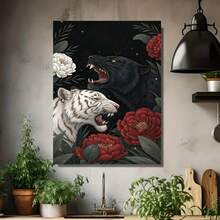 1 póster de lienzo sin marco de arte oscuro - Peonía de bestia en blanco y , viento nocturno, pintura decorativa de tema estético salvaje, ideal para estudios de arte, espacios modernos y divertidos, salas de estilo salvaje, impresiones artísticas - Enmarcado - Ver 4
