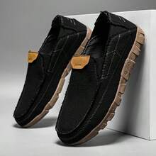 Rubber Non-Slip Sole Plain Black Business Casual Shoes, Breathable Loafers, Slip-On Moccasins For Men, Plus Size - Black - View 1