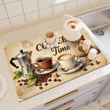 1pc Coffee Bean Pattern Absorbent Quick-Dry Dish Drying Mat, Multipurpose Drainage Pad, Home Gift, Desktop Decor - XYLSD-224 - View 6