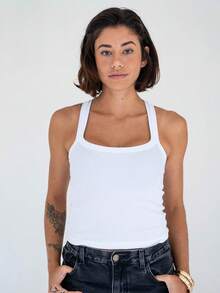 Kit Of 2 Women's Ribbed Cotton And Elastane Tank Tops - Brown/White - View 5
