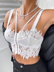 Top ajustado sin mangas con panel de encaje - Una opción ideal para el atuendo de novia - Blanco - Ver 3