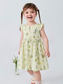 Đầm cotton cho bé gái, mềm mại, thoáng khí, trang phục mùa hè, họa tiết chấm bi dễ thương, thích hợp mặc hàng ngày năm 2026. - Tông màu vàng-xanh - Xem 2